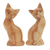 Wood sculpture, 'Feline Twins' (pair) - Pair of Jempinis Wood Cat Sculptures in Natural Brown (image 2c) thumbail
