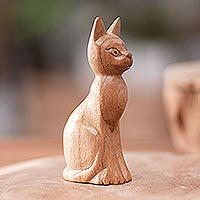 Wood sculpture, 'Cunning Cat'