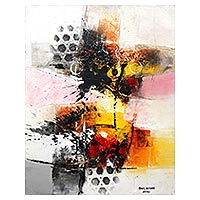 'Creation Within Limitation' - Pintura abstracta sin estirar firmada en paleta cálida