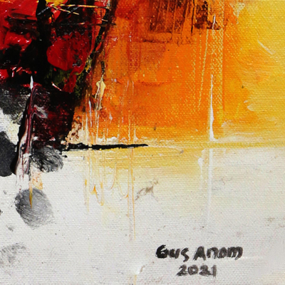 'Creation Within Limitation' - Signed Abstract Unstretched Painting in Warm Palette