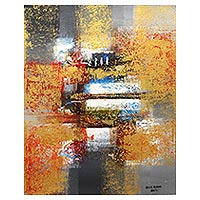 'Great Glory' - Signed Abstract Unstretched Painting with Warm Colors
