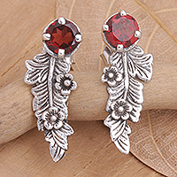 Garnet drop earrings, 'Red Vegetation' - Sterling Silver Drop Earrings with Natural Garnet Stones
