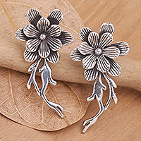 Sterling silver drop earrings, 'Floral Roots' - Floral Sterling Silver Drop Earrings with Combination Finish