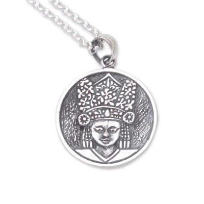 Sterling silver pendant necklace, 'Legong Keraton' - Traditional Balinese Sterling Silver Pendant Necklace