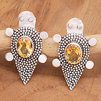 Citrine button earrings, 'Heaven's Yellow Tortoise' - Sterling Silver Citrine Tortoise Button Earrings