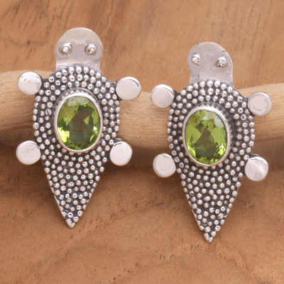 Sterling Silver Peridot Tortoise Button Earrings - Heaven's Green Tortoise