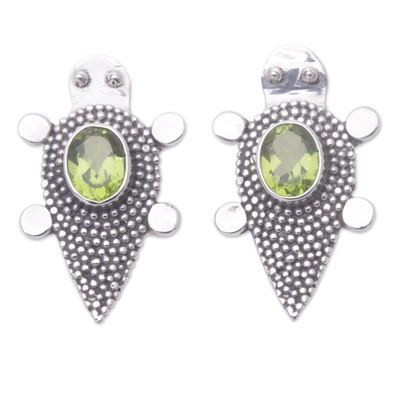 Peridot button earrings, 'Heaven's Green Tortoise' - Sterling Silver Peridot Tortoise Button Earrings