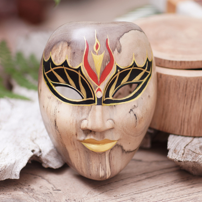 Balinese Hibiscus Wood Mask with Hand-Painted Vibrant Motifs, 'The Emperor