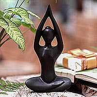 Wood sculpture, 'The Sky' - Hand-Carved Suar Wood Meditation Sculpture in Brown