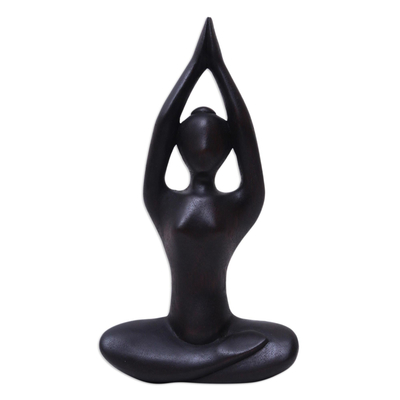 Wood sculpture, 'The Sky' - Hand-Carved Suar Wood Meditation Sculpture in Brown