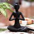 Wood sculpture, 'The Calm' - Hand-Carved Suar Wood Yoga Sculpture in Dark Tone