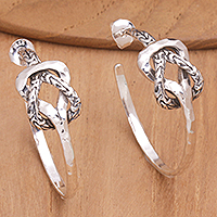 Sterling silver half-hoop earrings, 'Splice the Knots' - Sterling Silver Half-Hoop Earrings Handcrafted in Bali
