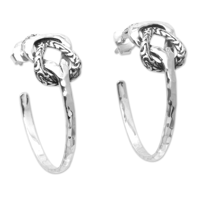 Sterling silver half-hoop earrings, 'Splice the Knots' - Sterling Silver Half-Hoop Earrings Handcrafted in Bali