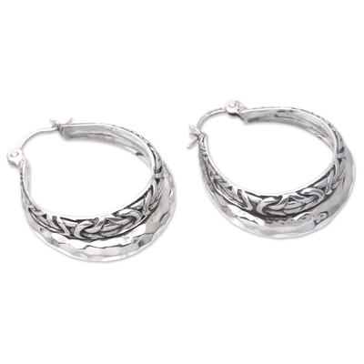 Sterling silver hoop earrings, 'Layer of Life' - Sterling Silver Fashion Hoop Earrings from Bali
