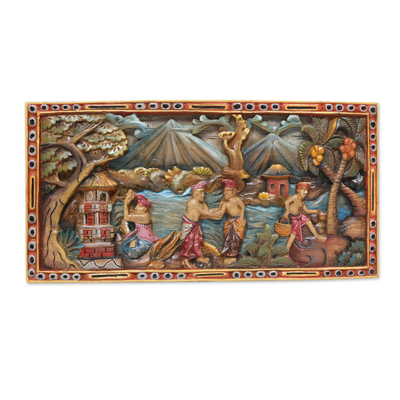 Reliefplatte aus Holz - Weltfriedensprojekt, handgeschnitzte Reliefplatte aus Holz
