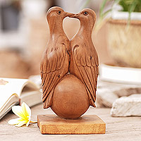 Wood sculpture, 'Save The World' - World Peace Project Hand-Carved Wood Dove Sculpture, Bali
