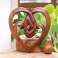 Wood relief panel, 'Peace Begins with Love' - World Peace Project Wood Wall Panel Handcarved in Bali