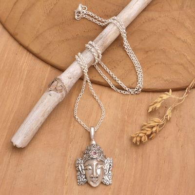 Sterling Silver Vishnu Pendant Necklace with Amethyst Stone, 'Guardian of  the Universe'