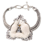 World Peace Project blue topaz and citrine pendant bracelet, 'Peace, Love and Affection' - World Peace Dove Pendant Bracelet, Blue Topaz and Citrine
