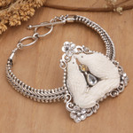 World Peace Project blue topaz and citrine pendant bracelet, 'Peace, Love and Affection' - World Peace Dove Pendant Bracelet, Blue Topaz and Citrine