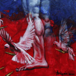 'Peaceful Heart' - Signed Expressionist Peace Painting of a Man and Doves