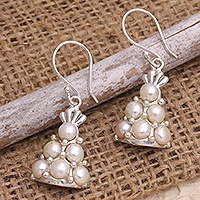 Cultured pearl dangle earrings, 'Marine Tree' - Cultured Pearl Sterling Silver Marine Dangle Earrings