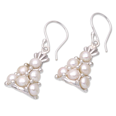 Cultured pearl dangle earrings, 'Marine Tree' - Cultured Pearl Sterling Silver Marine Dangle Earrings