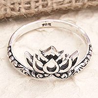 Sterling silver band ring, 'Floral Rebirth'