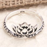 Sterling silver band ring, 'Floral Rebirth' - Sterling Silver Band Ring with Lotus Flower Motif