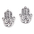 Sterling silver button earrings, 'Hamsa Twins' - Sterling Silver Button Earrings with Hamsa Symbol