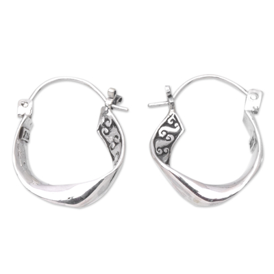 Sterling silver hoop earrings, 'Balinese Show' - Sterling Silver Hoop Earrings with Balinese Motifs