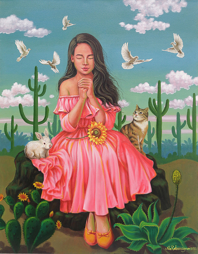 'Pray for Peace' - Peace Painting of Girl in the Desert from Bali Indonesia