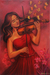 'Peace of Symphony' - Pintura realista balinesa de violinista con vestido rojo