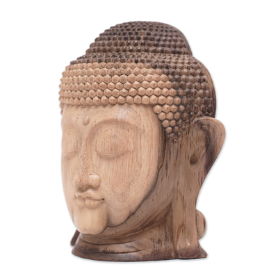 Wood sculpture, 'Enlightenment Peace' - World Peace Project Hand-Carved Wood Buddha Sculpture, Bali
