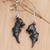 Garnet dangle earrings, 'Nocturnal Passion' - Black Garnet and Sterling Silver Dangle Earrings with Bats (image 2) thumbail