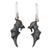 Garnet dangle earrings, 'Nocturnal Passion' - Black Garnet and Sterling Silver Dangle Earrings with Bats thumbail