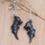 Garnet dangle earrings, 'Nocturnal Passion' - Black Garnet and Sterling Silver Dangle Earrings with Bats (image 2b) thumbail