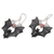 Horn and garnet dangle earrings, 'Midnight Bat' - Horn Garnet & Sterling Silver Bat Dangle Earrings from Bali (image 2b) thumbail