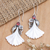 Garnet dangle earrings, 'Hibiscus Petals' - Garnet & Sterling Silver Hibiscus Petals Dangle Earrings (image 2) thumbail