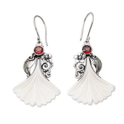 Garnet dangle earrings, 'Hibiscus Petals' - Garnet & Sterling Silver Hibiscus Petals Dangle Earrings