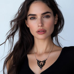 Horn, amethyst and garnet pendant necklace, 'Midnight Bat' - Horn Amethyst Garnet & Sterling Silver Bat Pendant Necklace