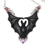 Horn, amethyst and garnet pendant necklace, 'Midnight Bat' - Horn Amethyst Garnet & Sterling Silver Bat Pendant Necklace