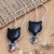 Horn and garnet dangle earrings, 'Abstract Cats' - Horn Garnet & Sterling Silver Cat Dangle Earrings from Bali (image 2) thumbail