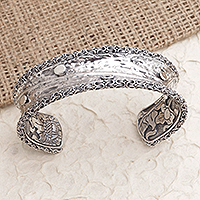 Sterling silver cuff bracelet, 'Zen Garden of Peace' - World Peace Project Sterling Silver Cuff Bracelet from Bali
