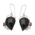 Horn and garnet dangle earrings, 'Black Soul' - Balinese Horn Garnet and Sterling Silver Dangle Earrings thumbail