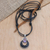 Horn, amethyst and garnet pendant necklace, 'Halloween Moon Knight' - Horn Amethyst Garnet and Sterling Silver Pendant Necklace (image 2b) thumbail