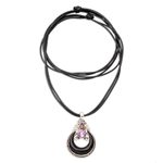 Horn, amethyst and garnet pendant necklace, 'Halloween Moon Knight' - Horn Amethyst Garnet and Sterling Silver Pendant Necklace