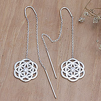 Cubic zirconia threader earrings, 'Chakra Garden' - Chakra-Inspired Floral Threader Earrings with Cubic Zirconia