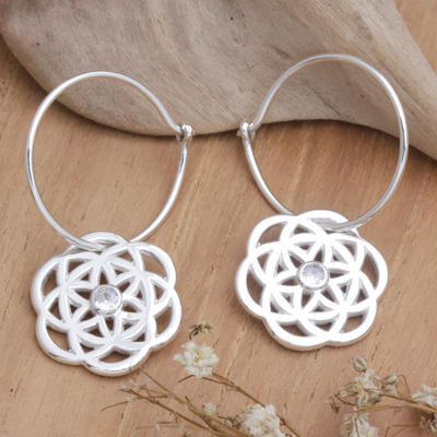 Cubic zirconia hoop earrings, 'Chakra Spring' - Chakra-Inspired Floral Hoop Earrings with Cubic Zirconia