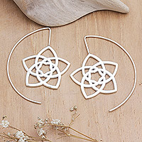Sterling silver drop earrings, 'Starry Bouquet' - Geometric Floral Sterling Silver Drop Earrings from Bali